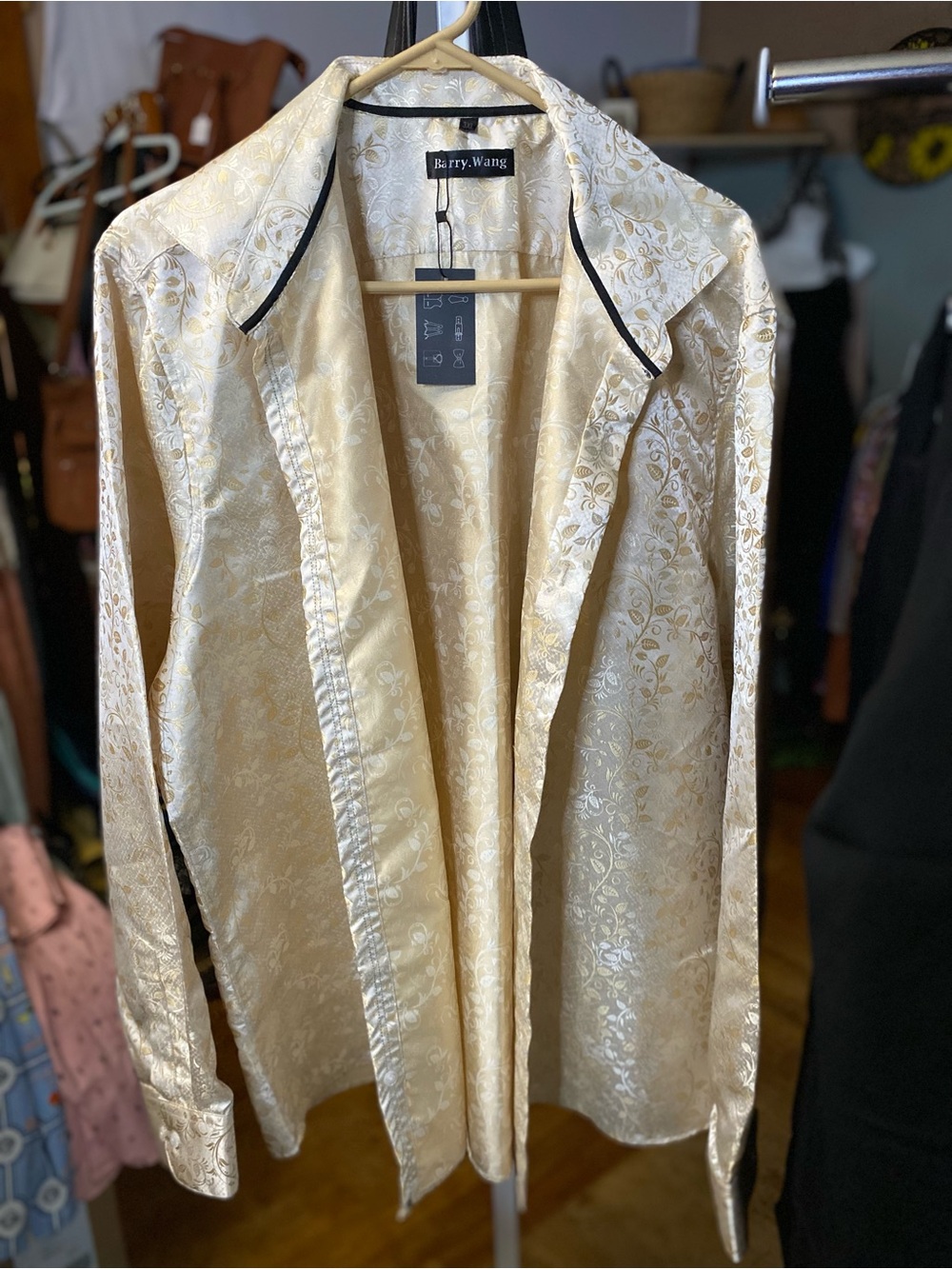 Cream Floral Jacquard Blazer with Black Piping